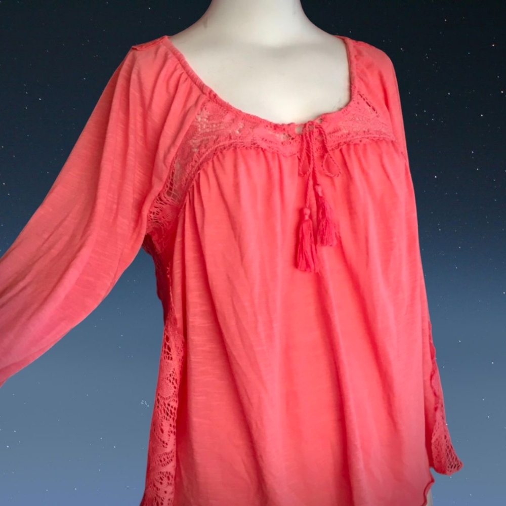 Coral Pink Crochet Boho Top